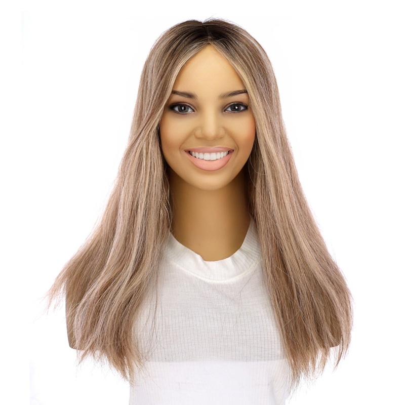 18″ Topaz Lace Top Topper Ashy Blonde w/ Highlights Slightly Wavy
