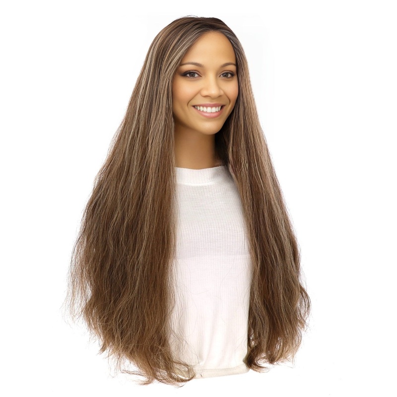 26″ Divine Lace Top Wig Medium Brown w/ Highlights Wavy Zig Zag Lace Front