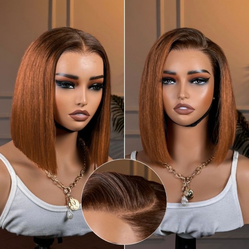48H Delivery | Ginger Ombre 13×4 Lace Front Glueless Blunt Cut Bob Human Hair Wig – US Only 8 No