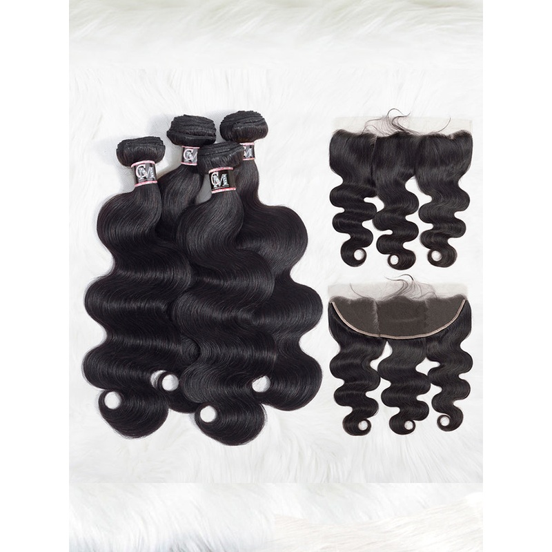 CurlyMe Body Wave Virgin Human Hair 4 Bundles with 13×4 Lace Frontal Natural Black 8 8 10 10 13×4 Frontal 8