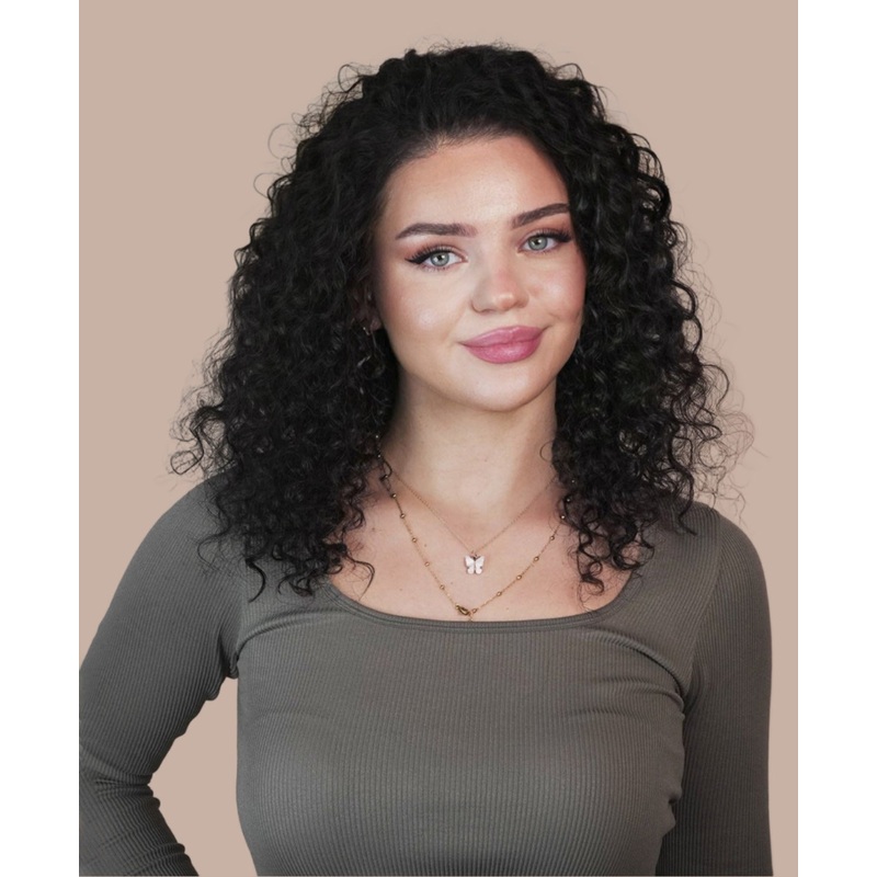 lace front human wig – 14″ 3A curly natural black.