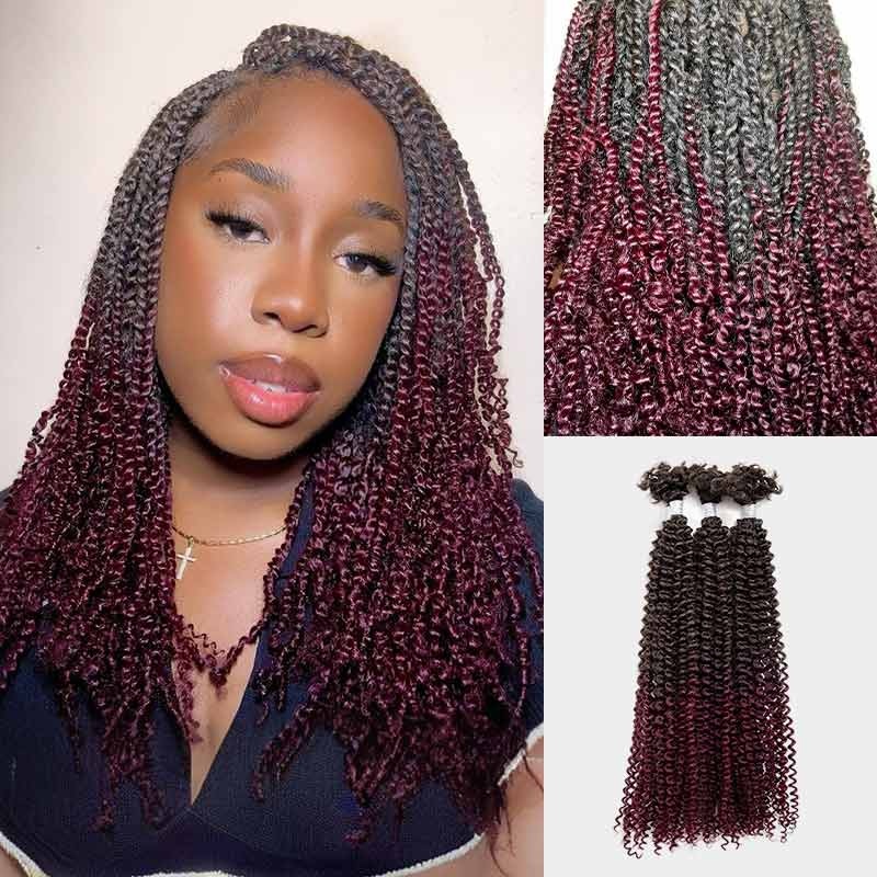 P3G4|QVR Ombre Color Afro Kinky V Bulk Hair for Kinky Twist Crochet Braiding Hair Ombre #T2/99J 10” 4 Packs (PAY 3 GET 4TH FREE)