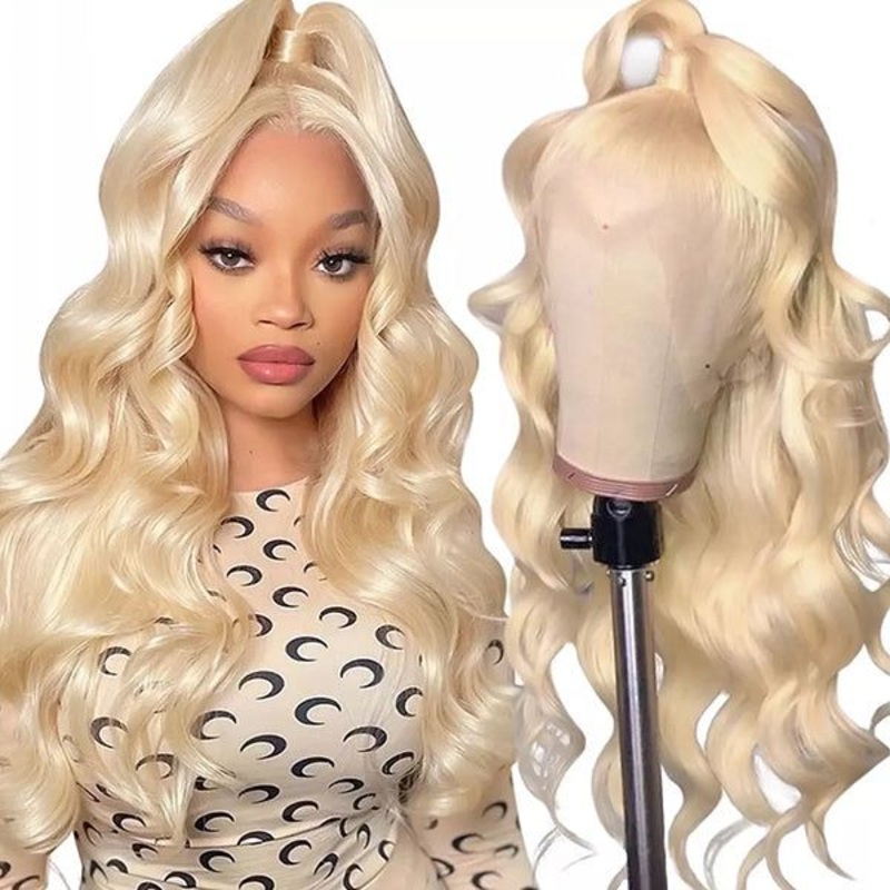 QVR #613 Blonde Body Wave Full Lace Wig Handmade Natural Black Human Hair Knotless Wigs Full Lace 14” 180%