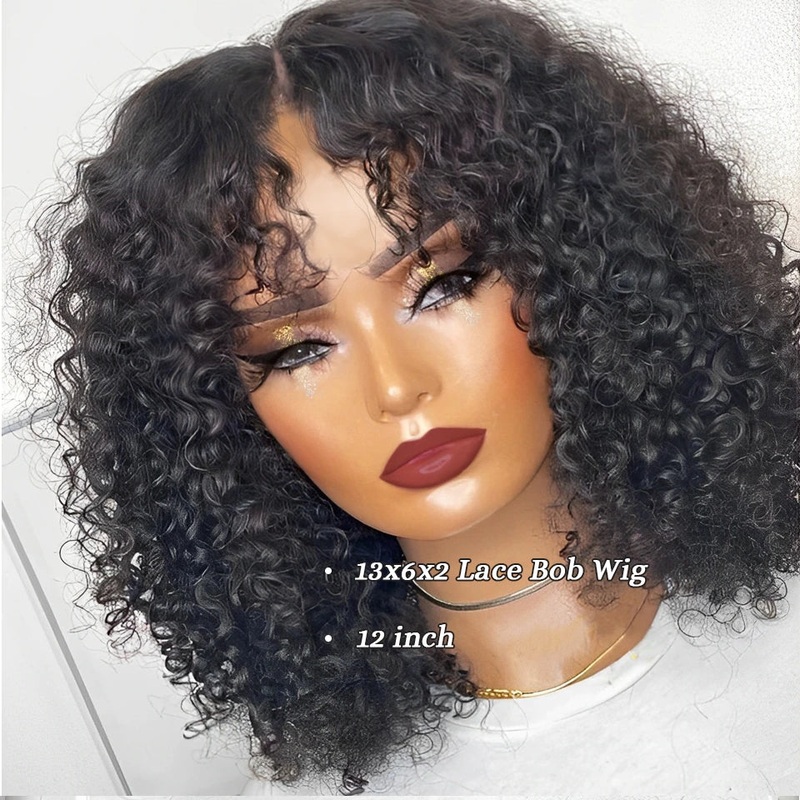 QVR Deep Curly Short Bob Wigs T lace 4×4 Lace Closure Human Hair Wigs T Lace 8