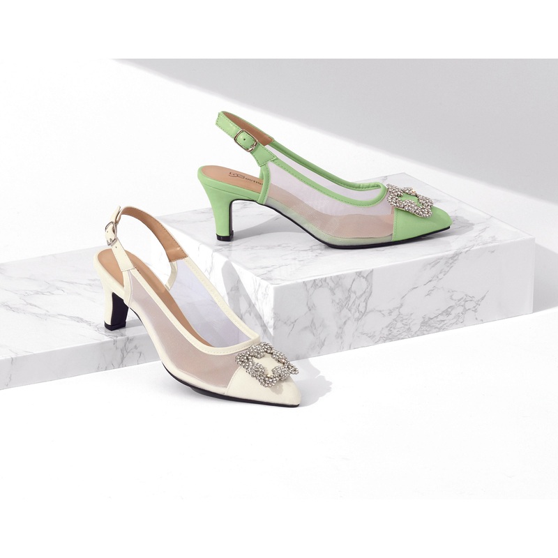 Sheer Jeweled Slingback Heels by EY Boutique LIME 11W
