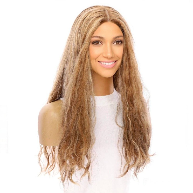 26″ Ponytail Silk Top Wig Medium Blonde Wavy Zig Zag Lace Front
