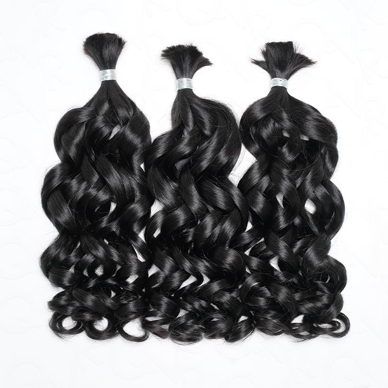 QVR French Curl Human Bulk Hair Extensions for Boho Knotless Braiding French Curl 1 Pack 12”