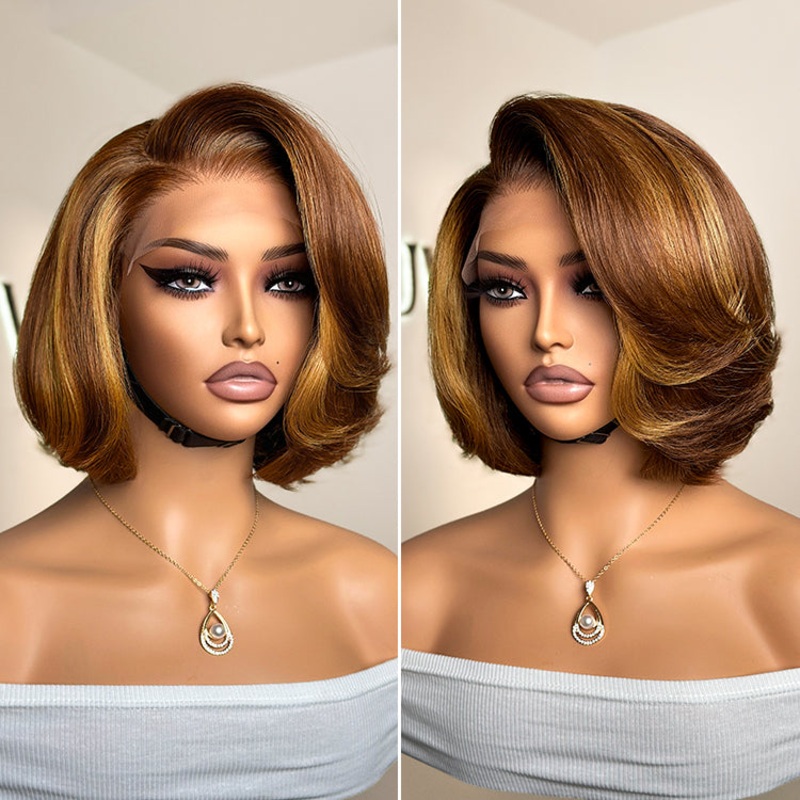 Weekly Special | Toffee Brown Mix Blonde / Natural Black Layered Cut Glueless 5×5 Closure Lace Bob Wig Mix Blonde 10 (Pre-order | 3-Day Crafting)