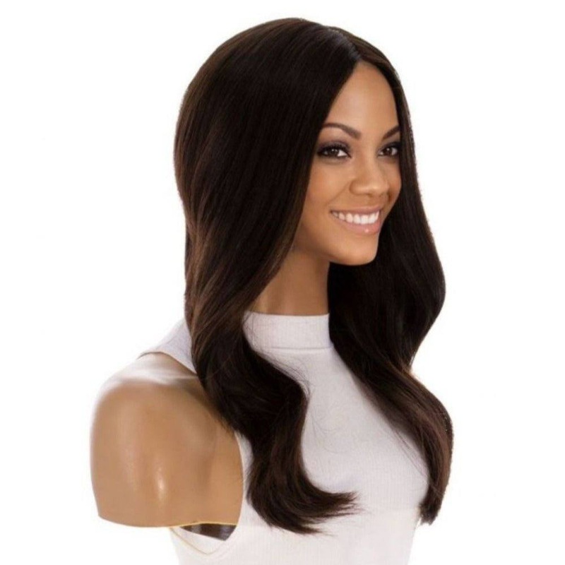 22″ Ponytail Silk Part Wig Dark Brown Zig Zag Lace Front