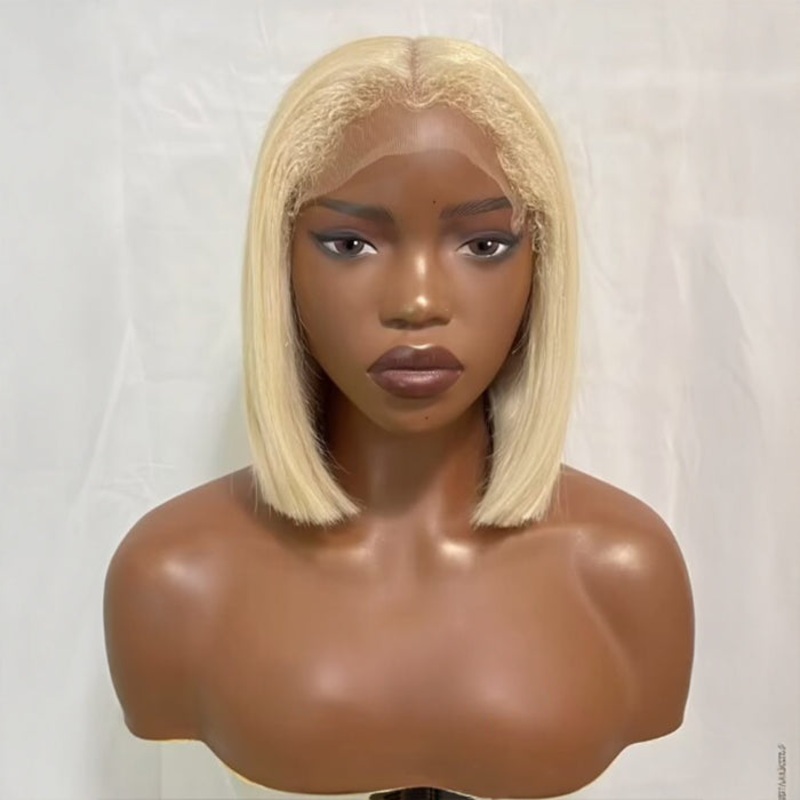 4C Edges Hairline Blonde 613 Silky Straight Glueless Ready To Wear Pre-Cut Lace Bob Wigs 220% Density 10 Pre Cut 8×5 Lace High 220%