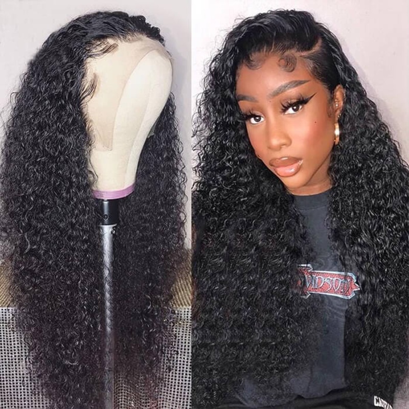 Curly 13*4 HD Lace Frontal Human Hair Wigs with Pre-plucked 16 150% S-21.5