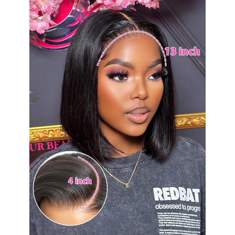 CurlyMe Blunt Cut 13×4 Lace Bob Wigs Short Straight Human Hair Summer Style 180% Transparent Lace 8