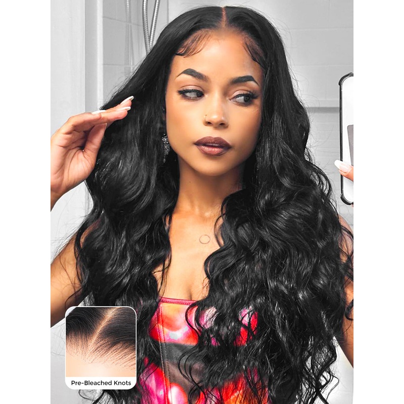 CurlyMe Pre-bleached Body Wave Hair Wear Go Glueless Wig Pre-cut HD Lace Pre-plucked Bleached HD Lace 8(bob)