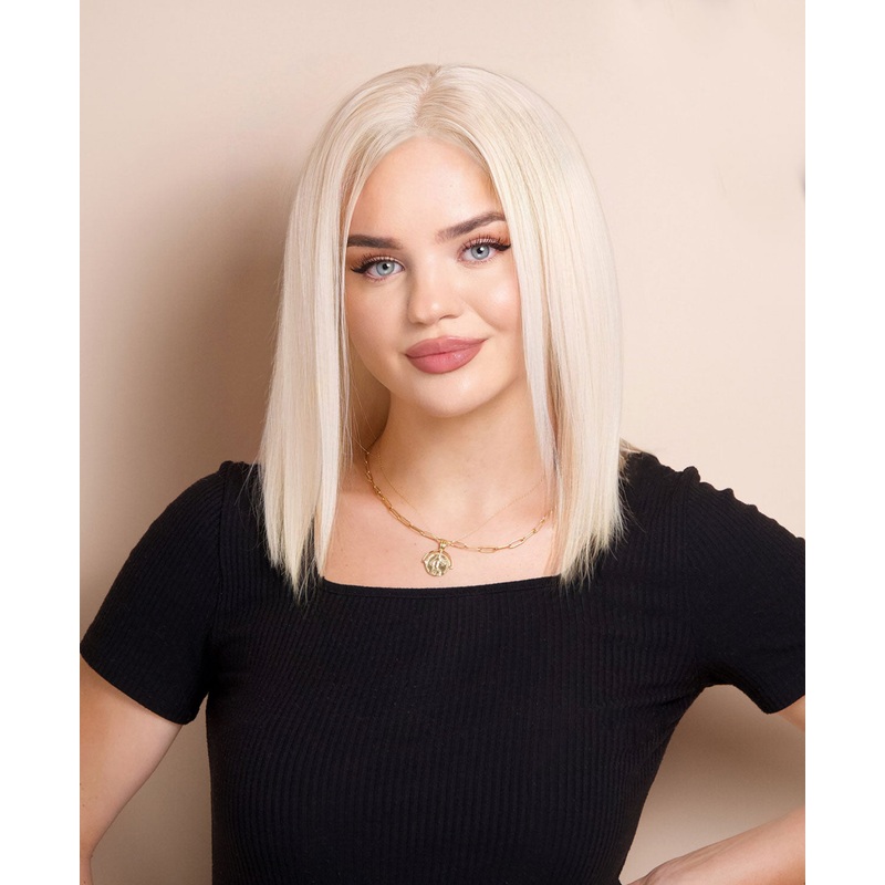 long bob human wig  – 12″ platinum blonde.