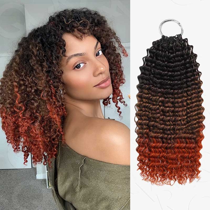 QVR Ombre #T1B/30/350 Small Kinky Curly Machine Made Feather Crochet Human Hair Extensions Ombre #T1B/30/350 14” 3 Packs (Most People Choice)