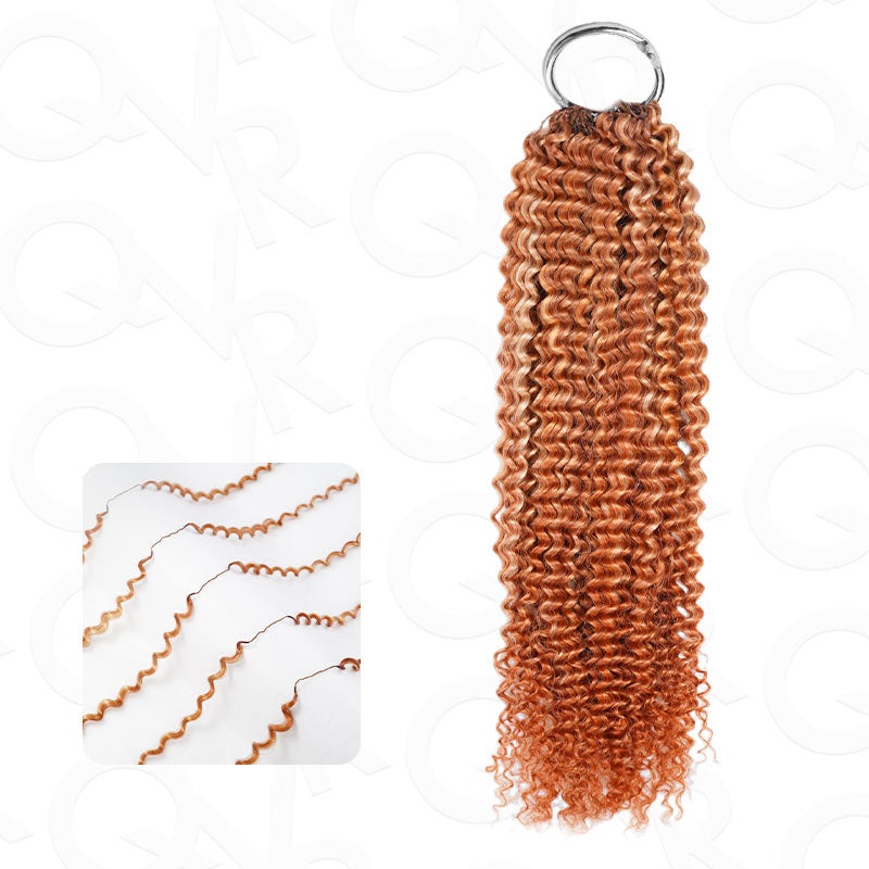 QVR Seamless Small Kinky Curly Feather Crochet Hair Highlight #P30/33/613 Machine Made Human Hair Extensions Highlight #P30/33/613 3 Packs (Most People Choice) 14”