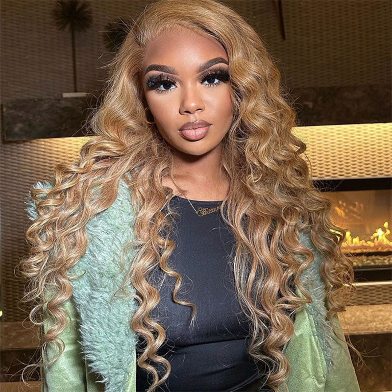 #27 Loose Deep Wave Honey Blonde Lace Front Wig Brazilian 134 13×6 Frontal HD Lace Wig 16 13×4 Lace 150%