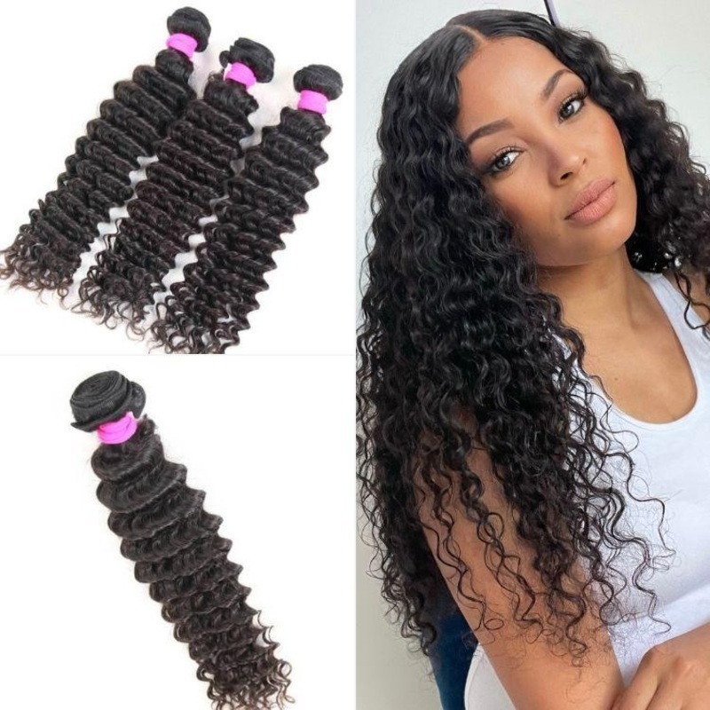 3pcs Deep Wave 100% Virgin Human Hair Curly Bundles 10 10 10