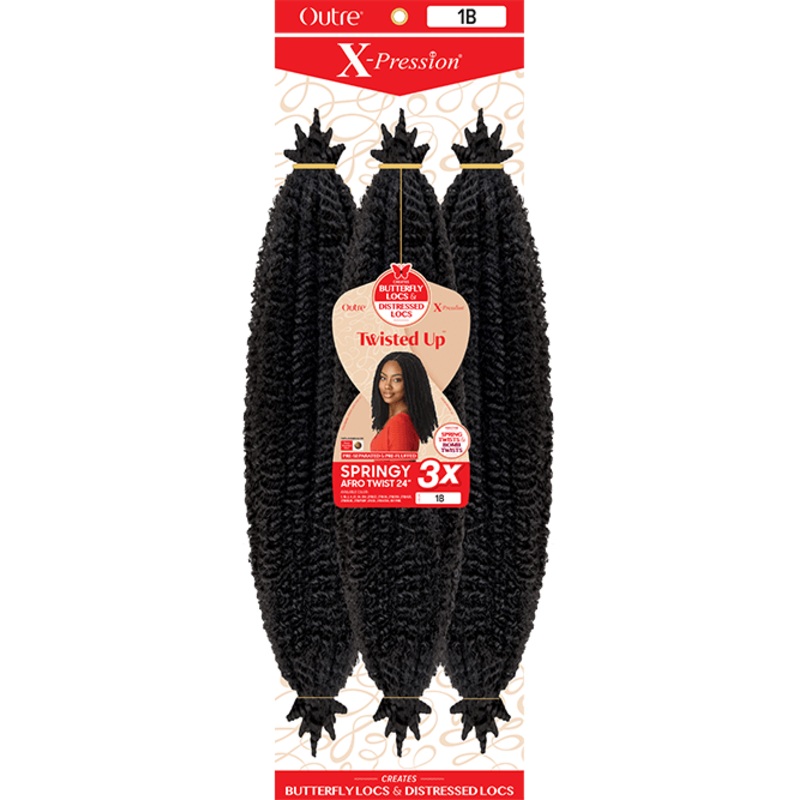 Outre X-Pression Twisted Up Crochet Hair – 3x Springy Afro Twist 24″ 1 JET BLACK