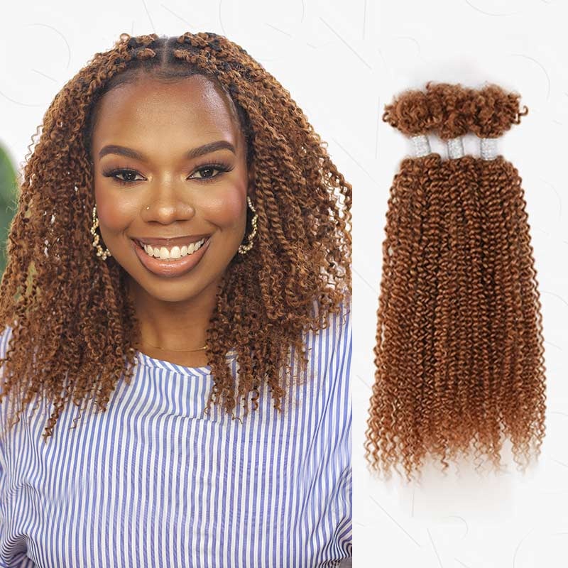 QVR Auburn Brown Afro Kinky V Bulk for Kinky Twist Crochet Braiding Hair Auburn Brown #30 2 Packs 10”