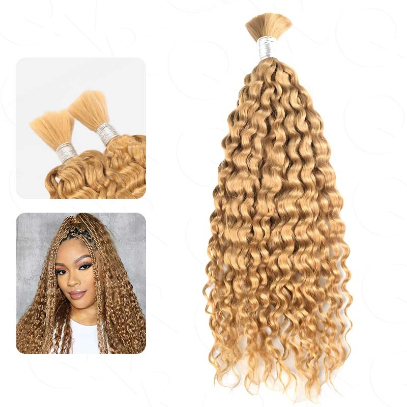 QVR Honey Blonde #27 Water Wave Bulk Hair Extensions for Boho Knotless Braiding 14” 1 Pack