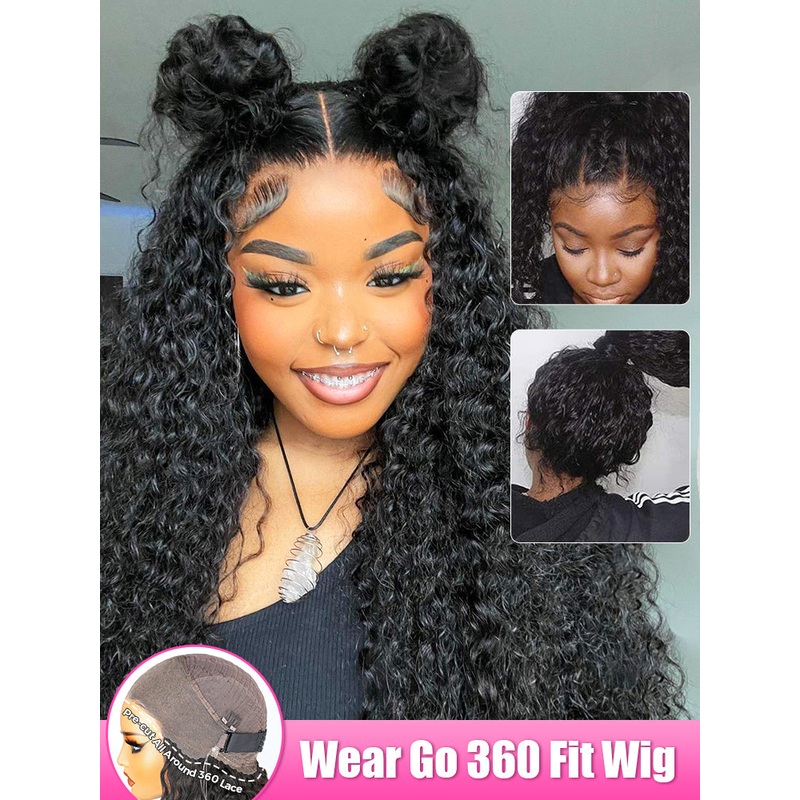 CurlyMe 360 Lace Fit Wear Go Pre-Bleached Water Wave Human Hair Glueless Wig Pre-Plucked 10