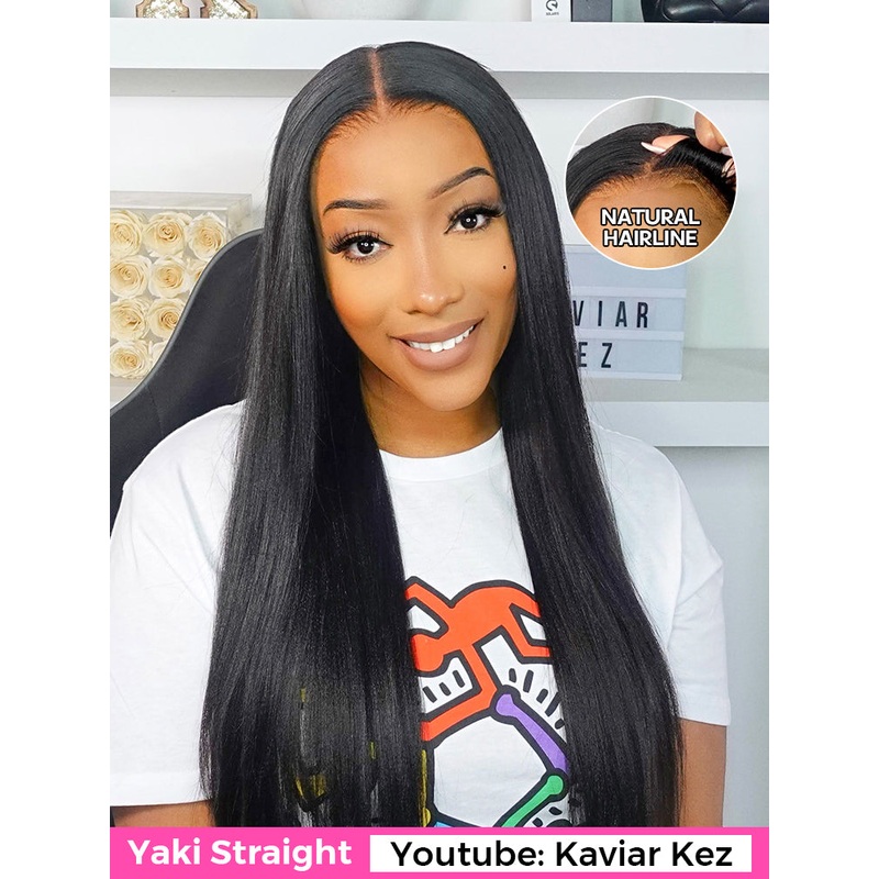 CurlyMe Pre-cut 9×6 Lace M-cap Wear Go Glueless Mini Knots Light Yaki Straight Hair HD Lace Front Wig Pre-plucked HD Lace 20