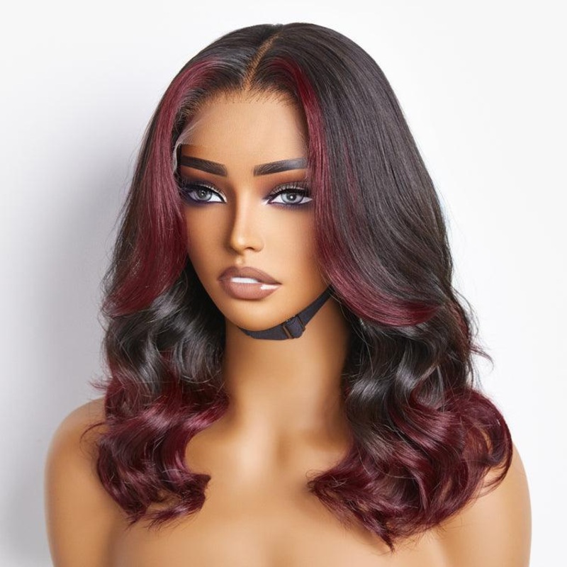 Limited Design | Dark Red Highlight Loose Wave Glueless 5×5 Closure HD Lace Wig | Large & Small Cap Size S (21.5 inches) 14 (Pre-order | 5-Day Crafting) No