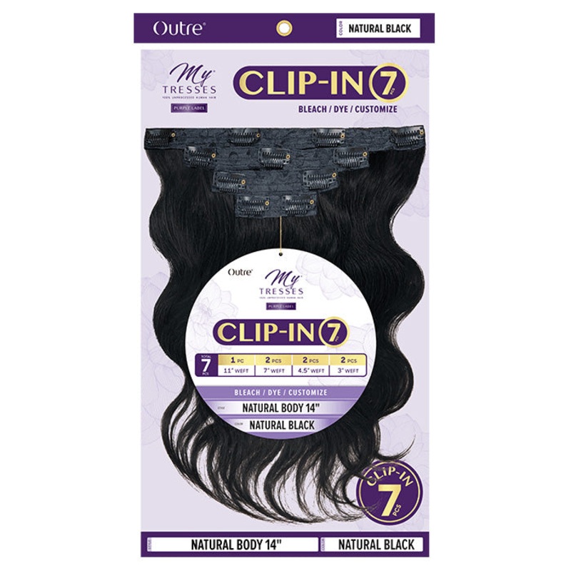 Outre MyTresses Unprocessed Human Hair Purple Label Clip-In 7Pcs NATURAL BODY 12″- 22″ 14 NA