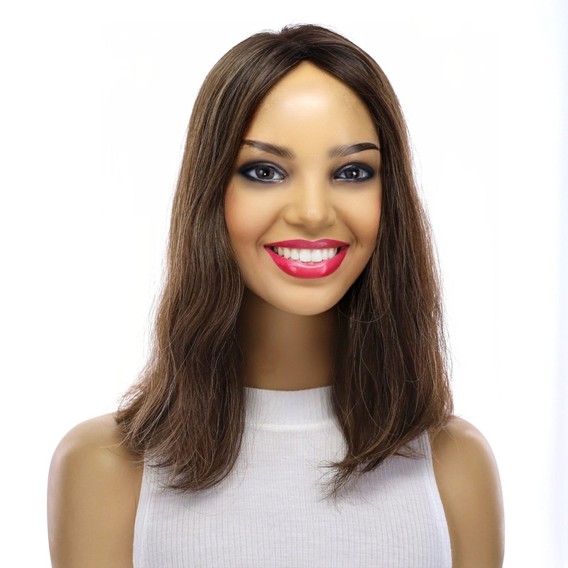 14″ Emerald Silk Top Topper Dark Brown w/ Highlights Slightly Wavy