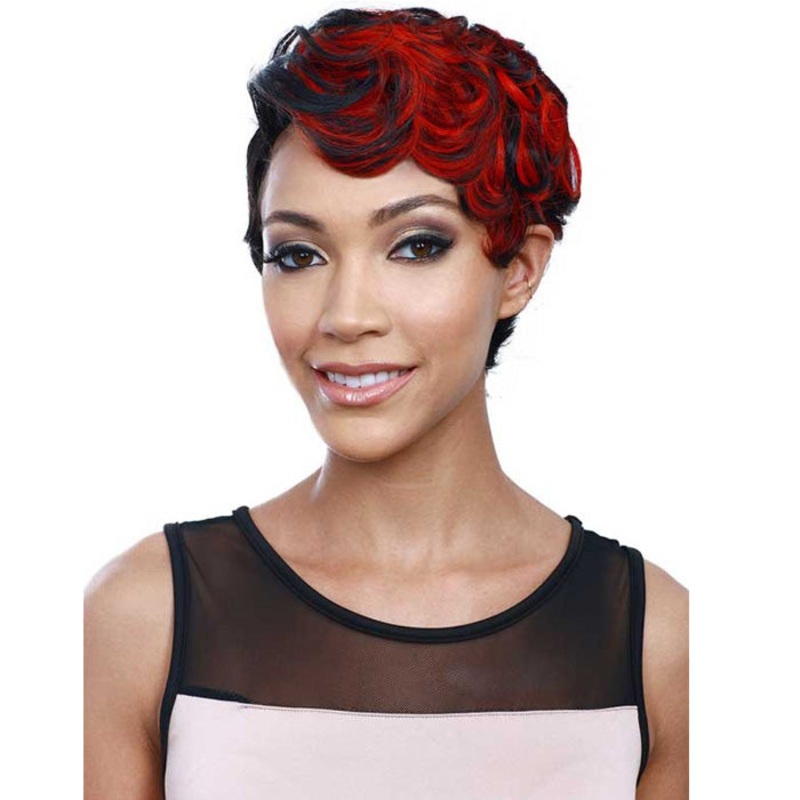 Bobbi Boss Visso 100% Human Hair Weave FOXY SHORT 3PCS (1Pack Complete) 1B/RED