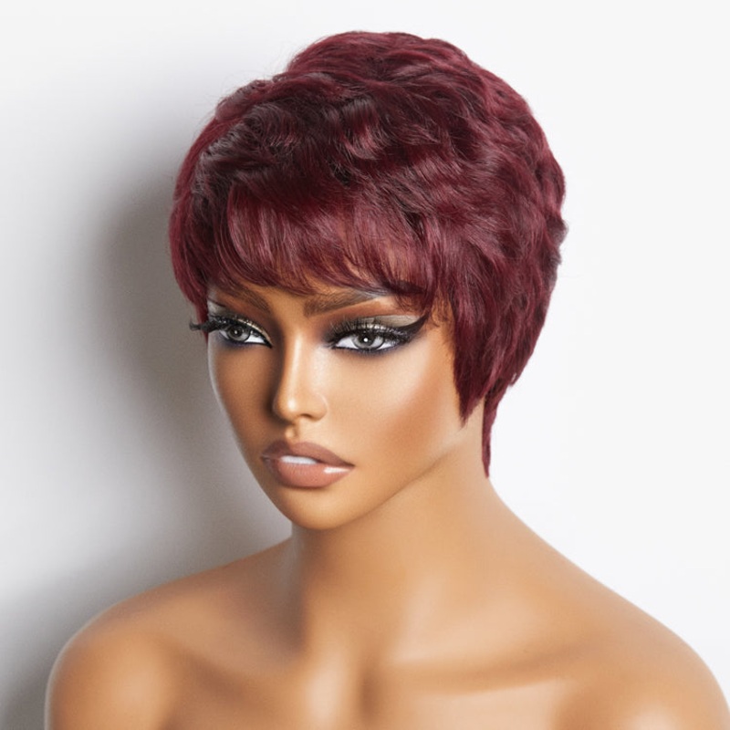 Burgundy 99J Short Pixie Cut Ready To Go Wig 100% Human Hair – US Only 2 inches