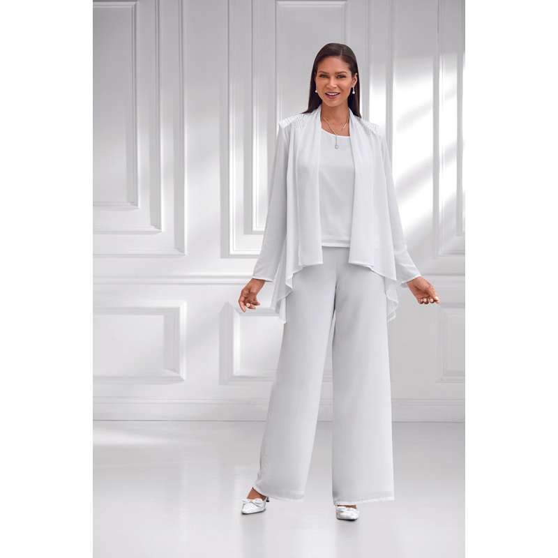 Jeweled Shoulders 3-Pc. Pantset by EY Boutique WHITE 18