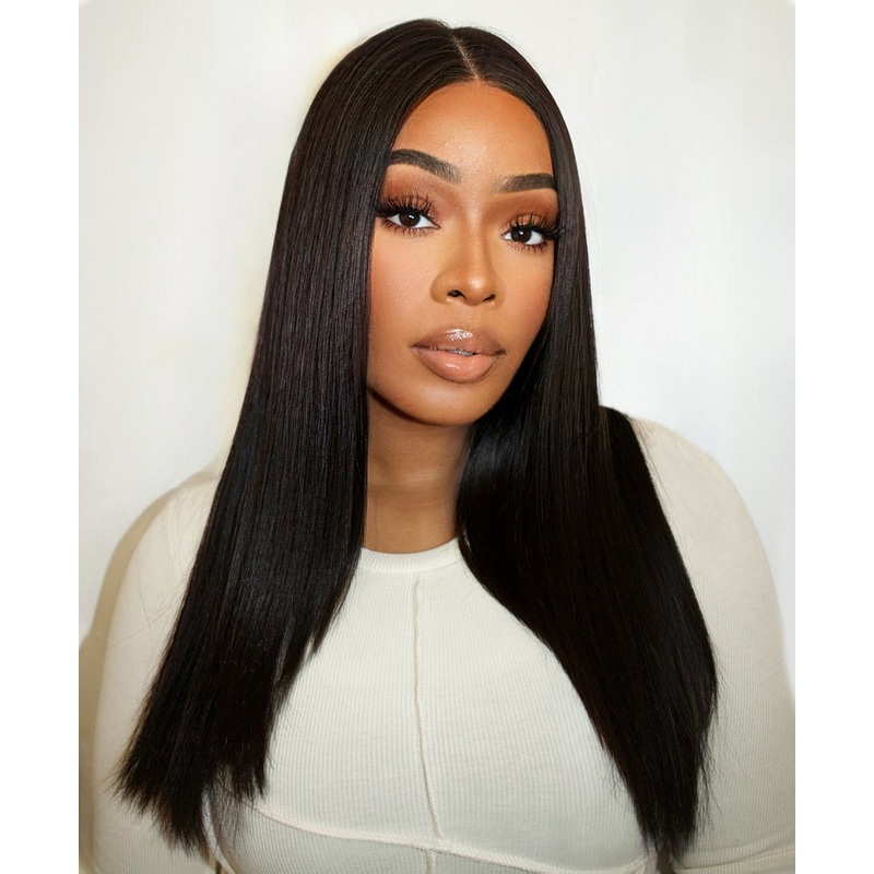 long layers human wig – 18″ jet black.