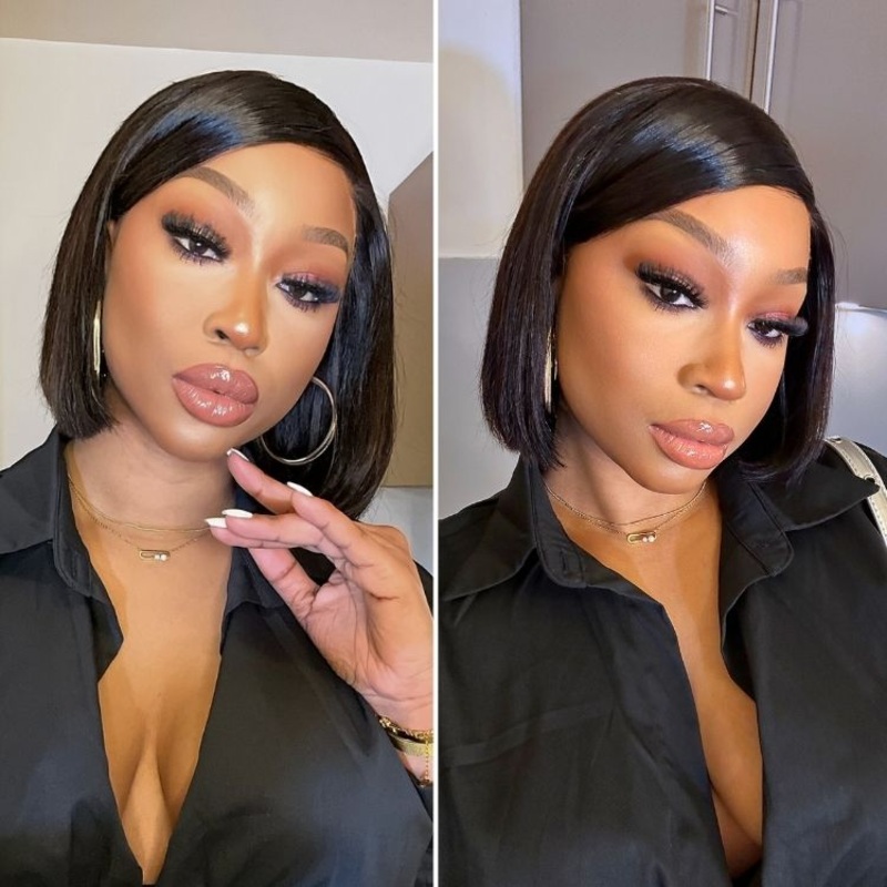Special Deal | Swoop Bangs Breathable Cap Deep Left C Part Silky Straight Glueless 5×5 Closure Lace Bob Wig 10 No