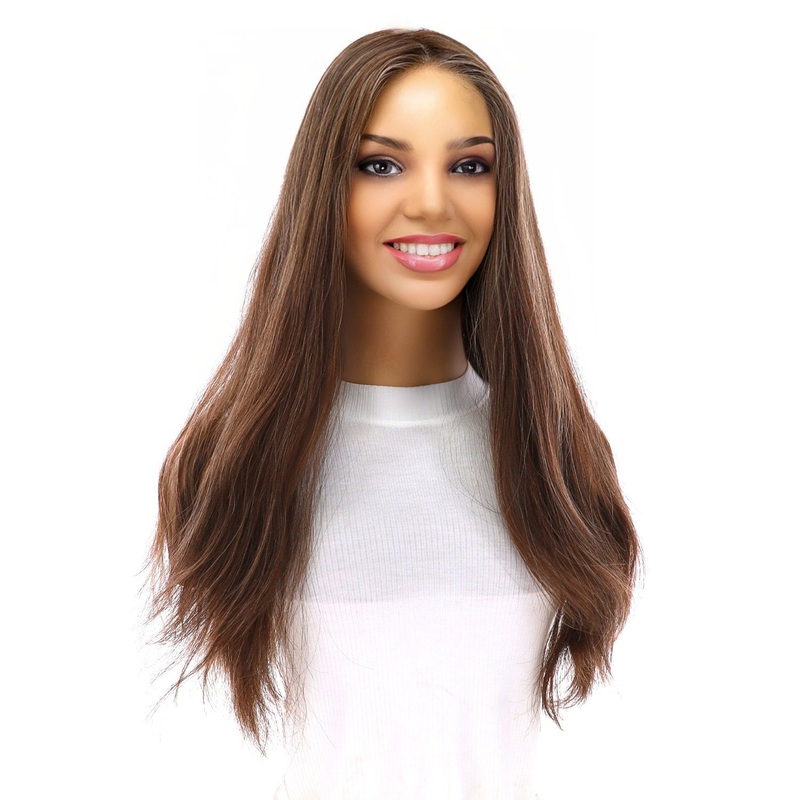 20″ Onyx Silk Top Topper Dark Brown w/ Highlights Slightly Wavy
