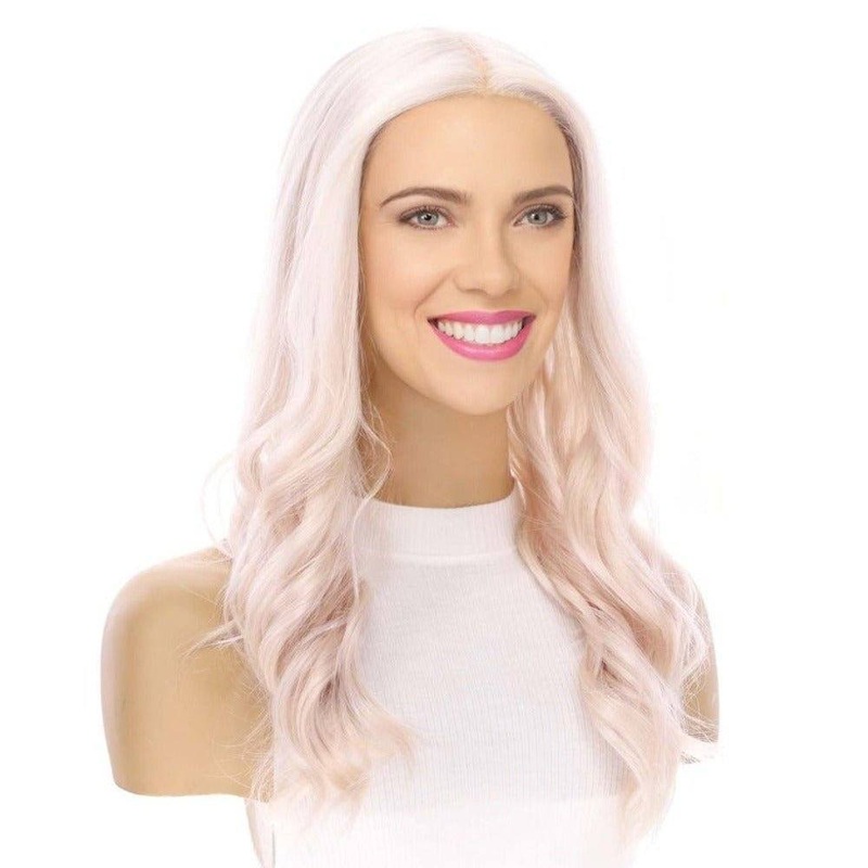 22″ Ponytail Silk Part Wig Ice Blonde Zig Zag Lace Front