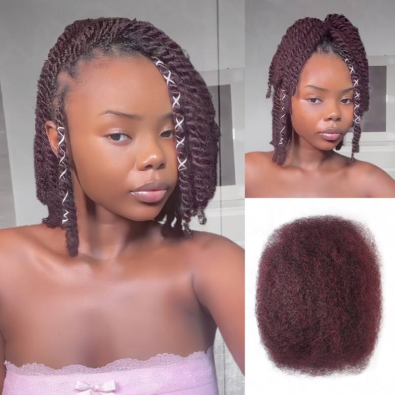 50% OFF|Mix #1B/99J Afro Kinky Bulk Human Hair Mix #1B/99J 3 Packs (Full Head) 10”