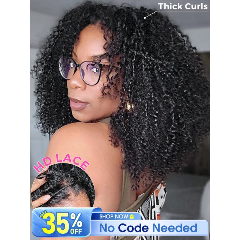 [Clearance Sale] Pre-style Finger Coily 250% Thick Curls Wear Go Glueless Wig 6×4 Pre-cut HD Lace Wig Pre-plucked 250% Thick