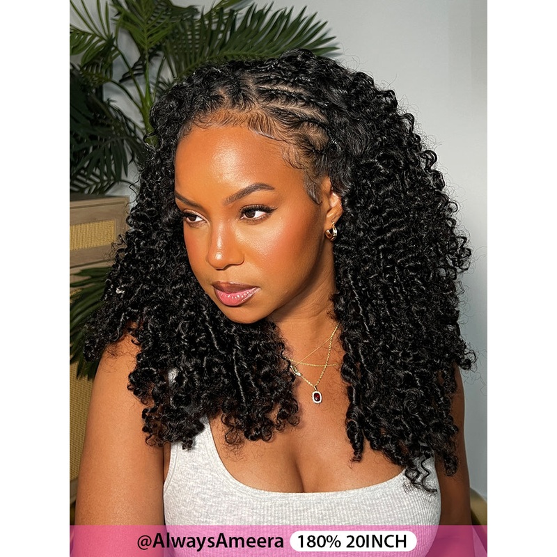 CurlyMe 3 In 1 Half Wig Kinky Curly Glueless Install Half Wig With Draw-string Beginner Friendly 180% 10