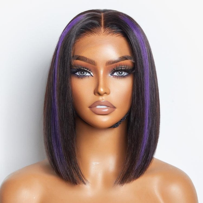 Limited Design | Purple Highlights Glueless 5×5 Closure HD Lace Bob Wig | Large & Small Cap Size S (21.5 inches) 10 (Pre-order | 5-Day Crafting) No