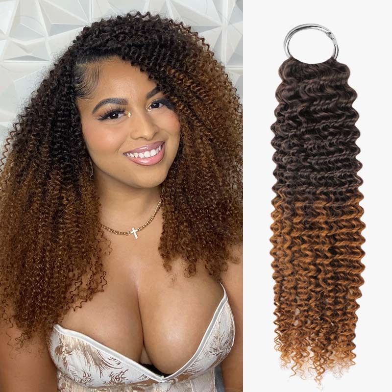 QVR #T2/30 Crochet Hair Small Kinky Curly Machine Made Feather Human Hair Extension Small Kinky Curly 14” 3 Packs (Full Head)