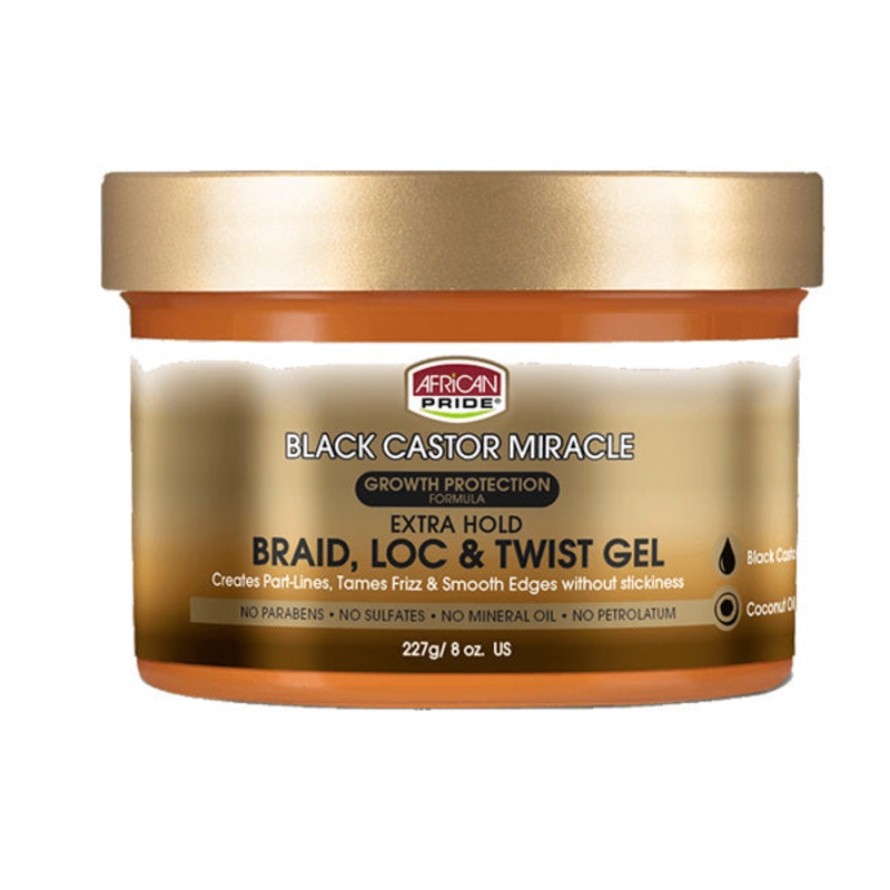 African Pride Black Castor Miracle Braid Loc & Twist Gel 8oz 8 OZ