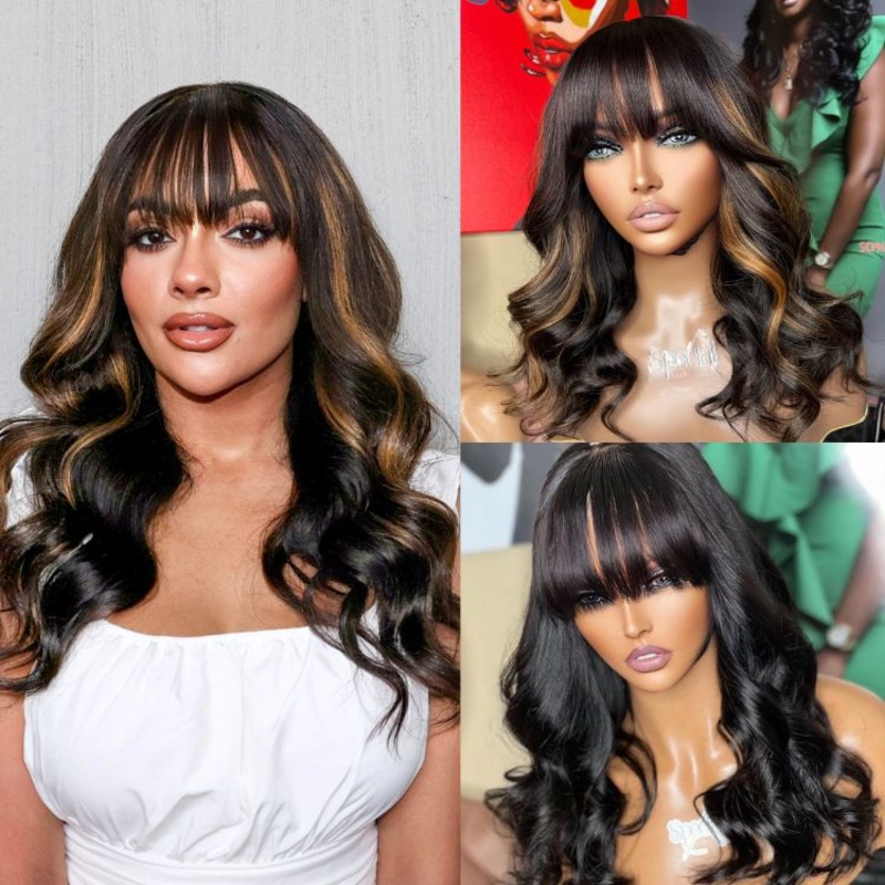 Special Deal | Loose Wave 5×5 Closure Lace Glueless Long Wig With Cute Bangs 100% Human Hair- US Only Natural Black (Regular Cap) 16 inches No