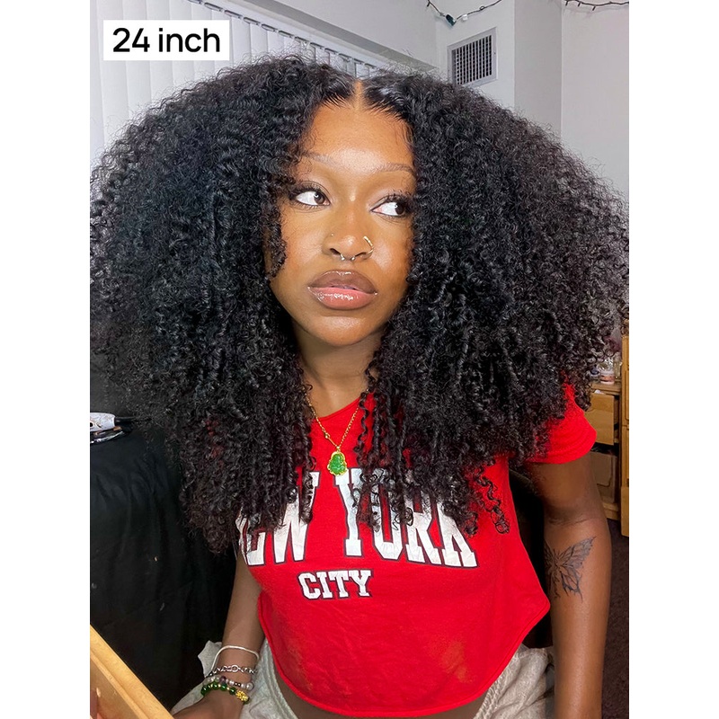 CurlyMe Pre-bleached Wear Go Glueless Afro Kinky Curly Pre-cut HD Lace Wig Pre-plucked HD Lace 12(bob)