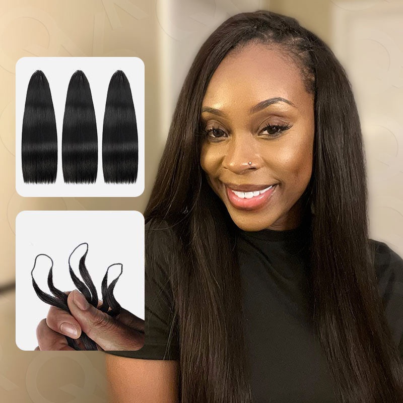 QVR Soft Natural Black Straight Feather Crochet Braid Human Hair Extensions Straight 3 Packs (Full Head) 12”
