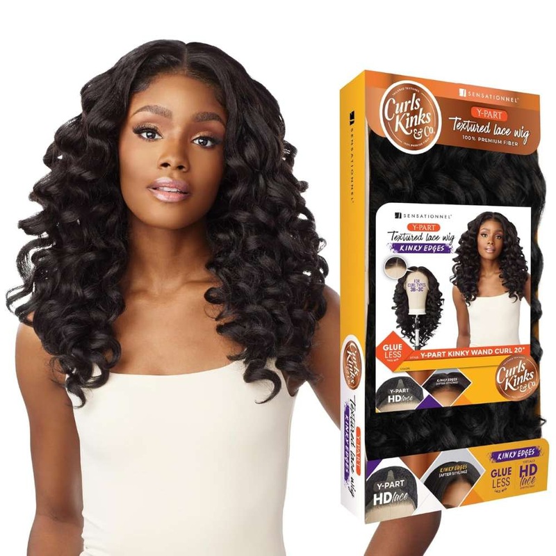 Sensationnel Kinky Edges Textured Lace Wig – Y-Part Kinky Wand Curl 20″ 1 JET BLACK