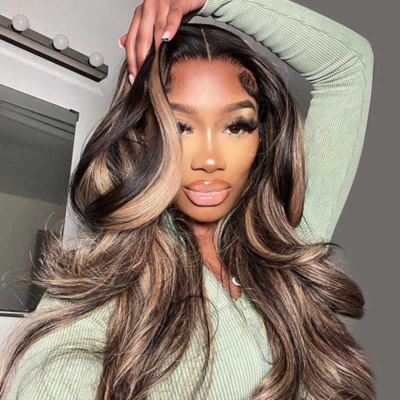 VIP Exclusive|Balayage Highlight Colored 13×4 Lace Frontal Wigs Body Wave/Straight 13×4 Lace Body Wave 14