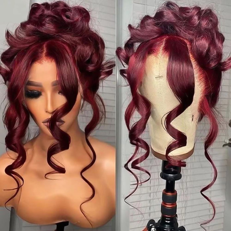 99J Burgundy Invisi-Pull String 360 Full Lace Frontal Wig Glueless HD Lace Human Hair Wigs 14 Straight Uncut Lace 150%