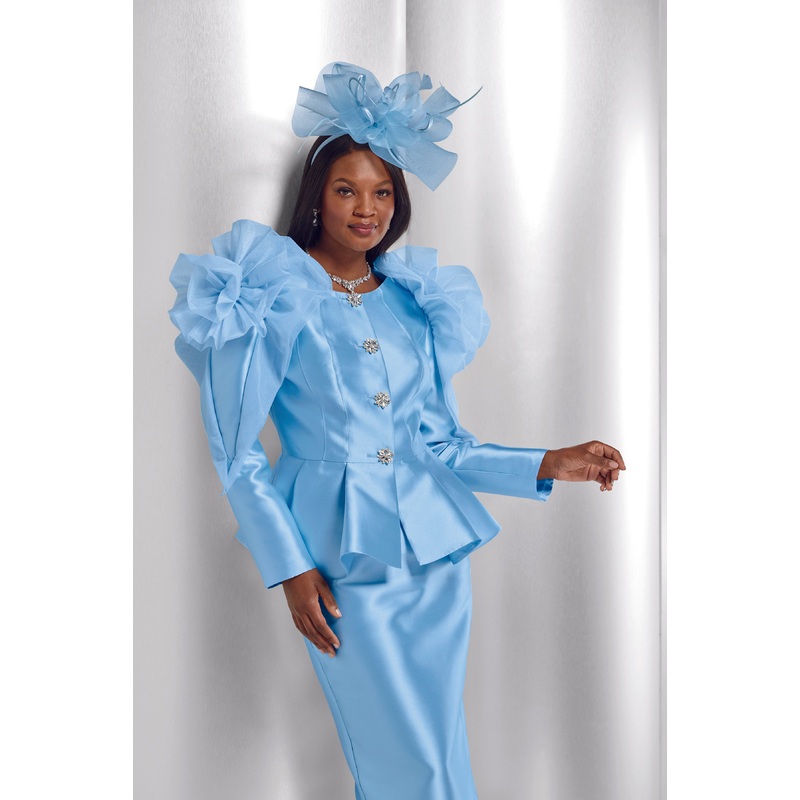 Accent on Ruffles Women’s Peplum Suit by EY Boutique ICE BLUE 14